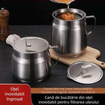 Oală pentru ulei din oțel inoxidabil, cu capac și filtru, pentru bucătărie