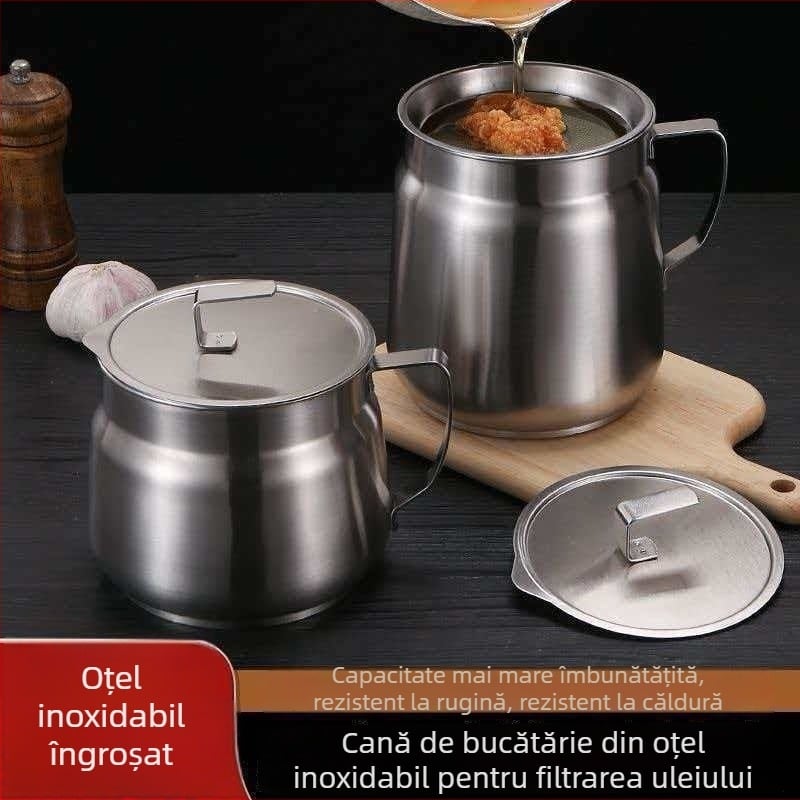 Oală pentru ulei din oțel inoxidabil, cu capac și filtru, pentru bucătărie