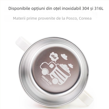Bol de supă pentru copii din oțel inoxidabil 316, cu capac, formă rotundă, model desen animat, finisaj glazat