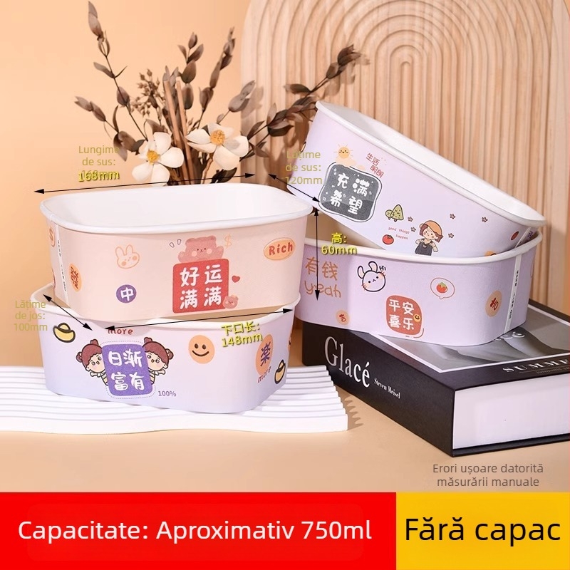 Bol din hârtie de unică folosință, izolat termic, cu motiv desen animat, compatibil cu microundele, 25 buc./pachet pentru livrări la pachet