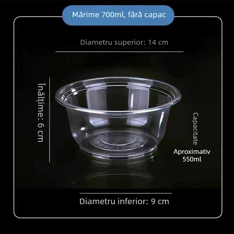Set tacâmuri de unică folosință: boluri de supă, cutie pentru prânz, bețișoare, cutie rotundă din plastic pentru mâncare la pachet