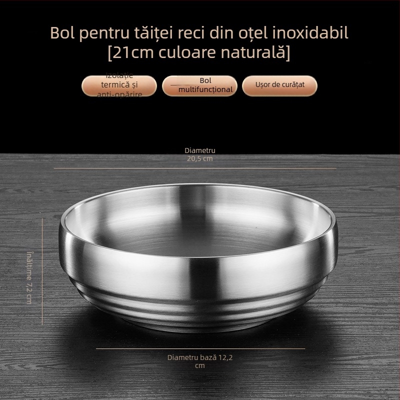 Bol de servire din oțel inoxidabil, capacitate mare, finisaj auriu, formă circulară, pentru uz casnic și în restaurante