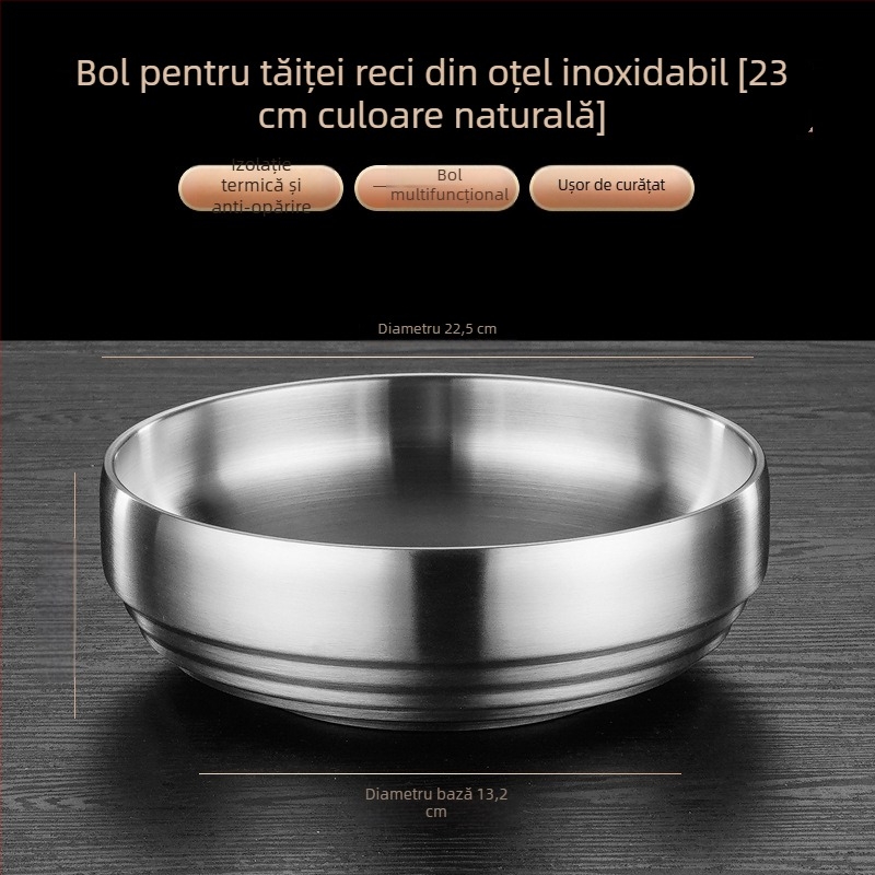 Bol de servire din oțel inoxidabil, capacitate mare, finisaj auriu, formă circulară, pentru uz casnic și în restaurante