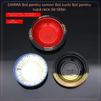 Borcane de unică folosință cu somon pentru sushi, cutie rotundă de prânz, pentru tăiței reci și supă, ambalaj pentru take-away, pachet de 50 buc