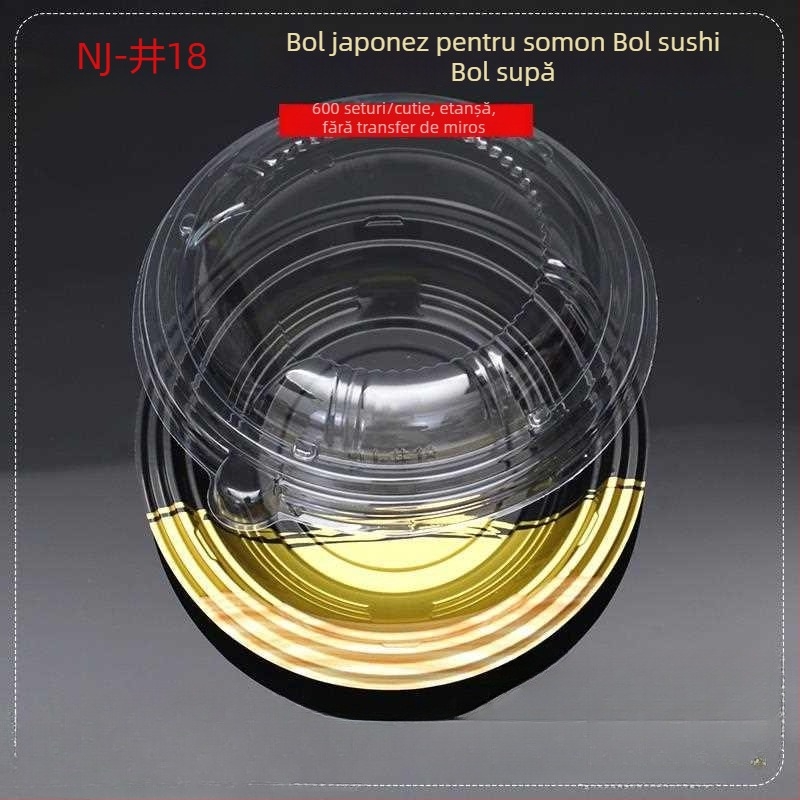 Borcane de unică folosință cu somon pentru sushi, cutie rotundă de prânz, pentru tăiței reci și supă, ambalaj pentru take-away, pachet de 50 buc