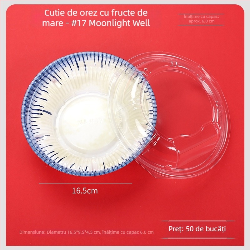 Borcane de unică folosință cu somon pentru sushi, cutie rotundă de prânz, pentru tăiței reci și supă, ambalaj pentru take-away, pachet de 50 buc
