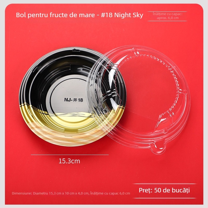 Borcane de unică folosință cu somon pentru sushi, cutie rotundă de prânz, pentru tăiței reci și supă, ambalaj pentru take-away, pachet de 50 buc