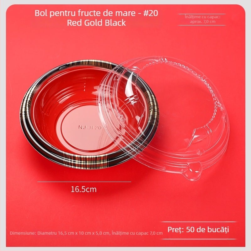 Borcane de unică folosință cu somon pentru sushi, cutie rotundă de prânz, pentru tăiței reci și supă, ambalaj pentru take-away, pachet de 50 buc