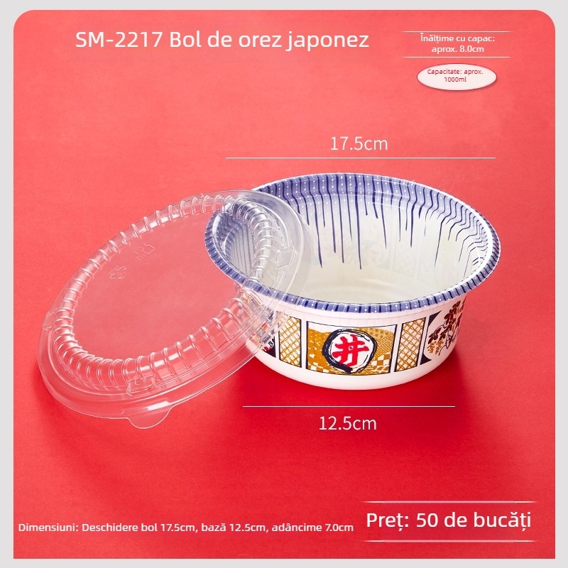 Borcane de unică folosință cu somon pentru sushi, cutie rotundă de prânz, pentru tăiței reci și supă, ambalaj pentru take-away, pachet de 50 buc