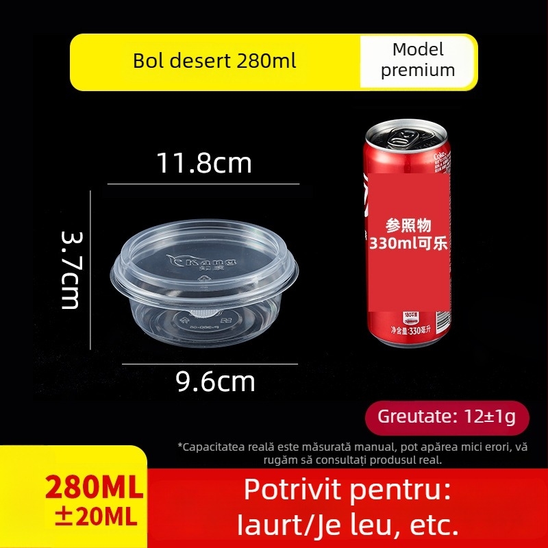 Yaokang boluri rotunde din plastic, de unică folosință, pentru ambalare; ideale pentru desert cu gheață, salată de fructe și taro bile