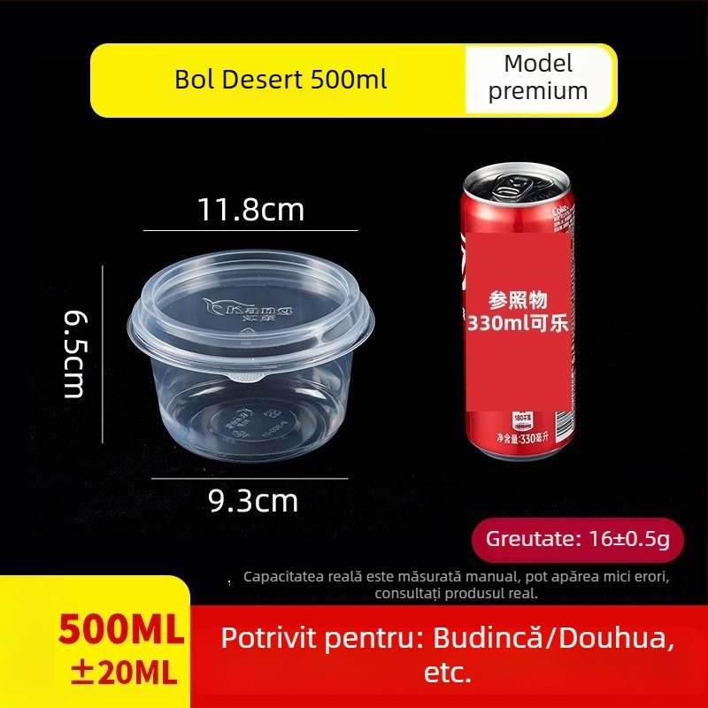 Yaokang boluri rotunde din plastic, de unică folosință, pentru ambalare; ideale pentru desert cu gheață, salată de fructe și taro bile