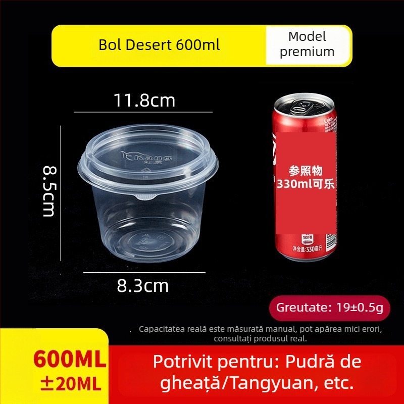 Yaokang boluri rotunde din plastic, de unică folosință, pentru ambalare; ideale pentru desert cu gheață, salată de fructe și taro bile