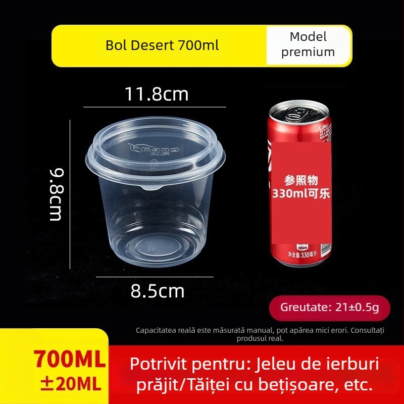 Yaokang boluri rotunde din plastic, de unică folosință, pentru ambalare; ideale pentru desert cu gheață, salată de fructe și taro bile