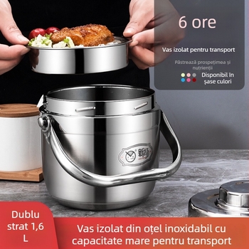 Cutie de prânz izolată din oțel inoxidabil 304 cu mâner, mare capacitate, pentru birou și elevi