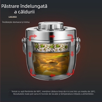 Cutie de prânz izolată din oțel inoxidabil 304 cu mâner, mare capacitate, pentru birou și elevi