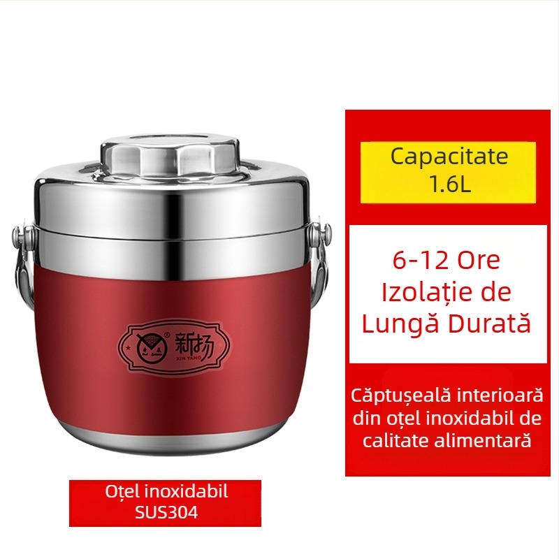 Cutie de prânz izolată din oțel inoxidabil 304 cu mâner, mare capacitate, pentru birou și elevi
