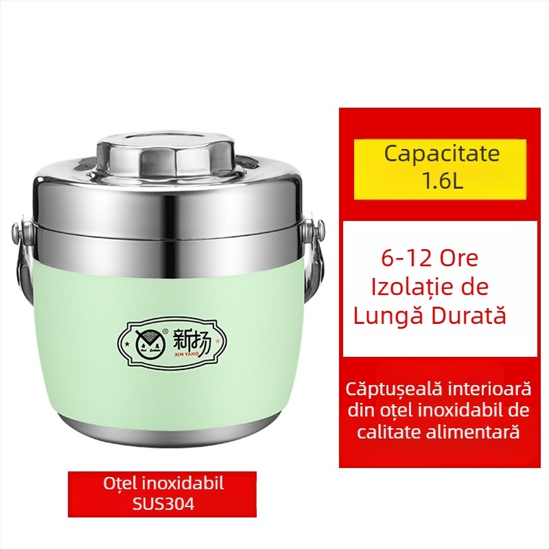 Cutie de prânz izolată din oțel inoxidabil 304 cu mâner, mare capacitate, pentru birou și elevi
