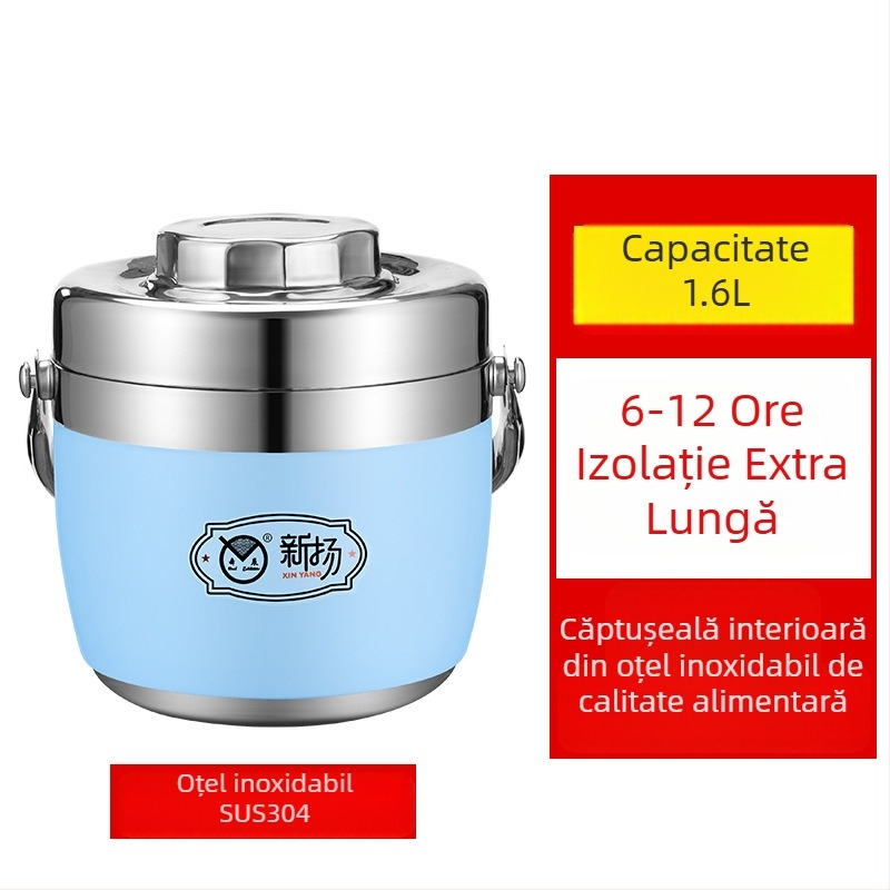 Cutie de prânz izolată din oțel inoxidabil 304 cu mâner, mare capacitate, pentru birou și elevi