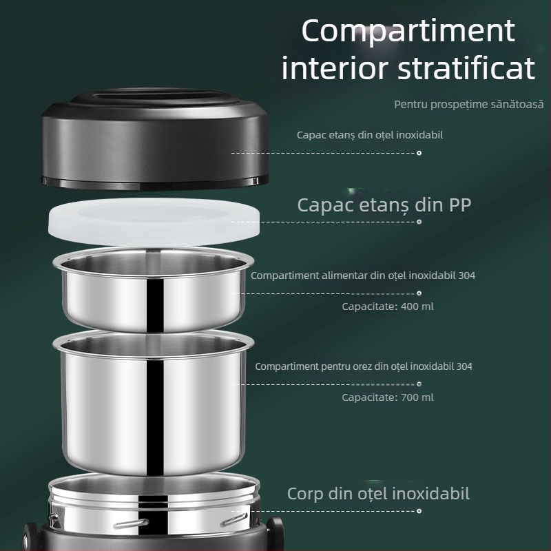 Cutie de prânz din oțel inoxidabil 304, izolată, portabilă, sigilată, cu mai multe straturi, pentru uz casnic, pentru adulți și studenți