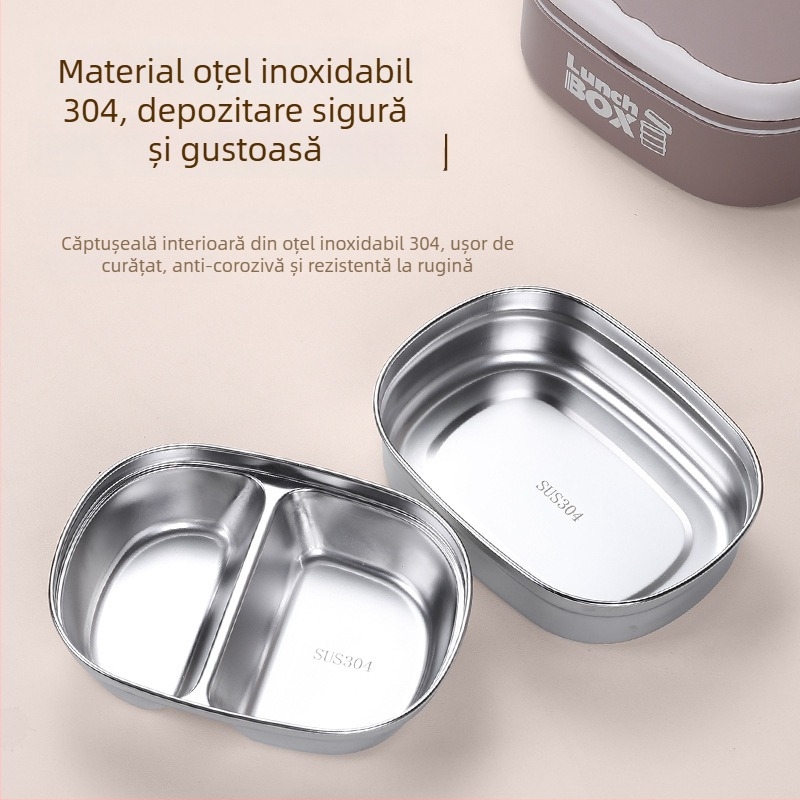 Cutie de prânz din oțel inoxidabil, izolat, cu mai multe straturi, portabilă pentru angajați și studenți, potrivită pentru microunde, cu compartimente duble.