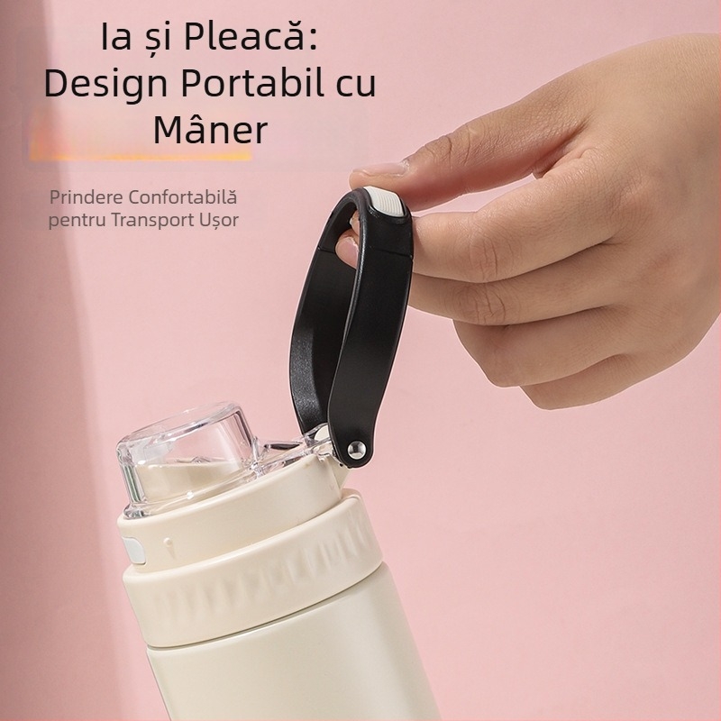 Sticlă de apă din oțel inoxidabil 316, izolație în vid, cu mâner, capacitate mare, pentru sport și mașină, cu pai dublu