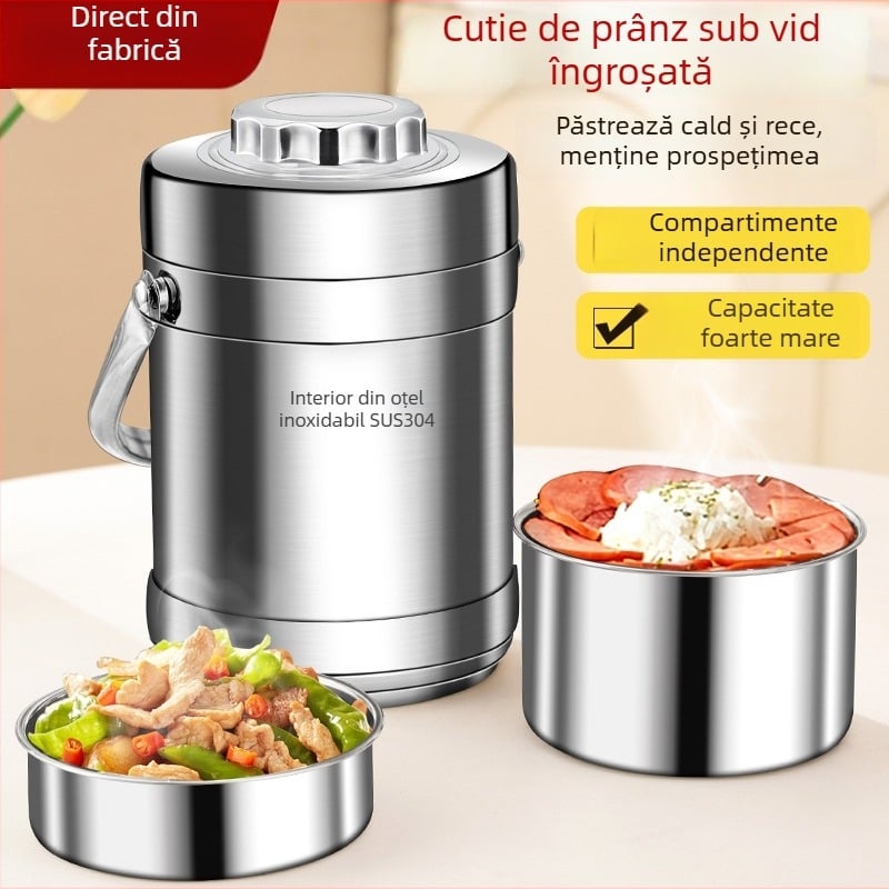 Cutie pentru prânz izolată din oțel inoxidabil 304, cu mai multe compartimente, capacitate mare, potrivită pentru elevi și angajați