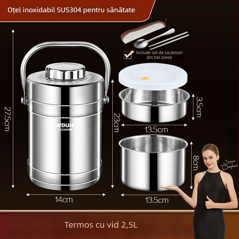 Cutie pentru prânz izolată din oțel inoxidabil 304, cu mai multe compartimente, capacitate mare, potrivită pentru elevi și angajați