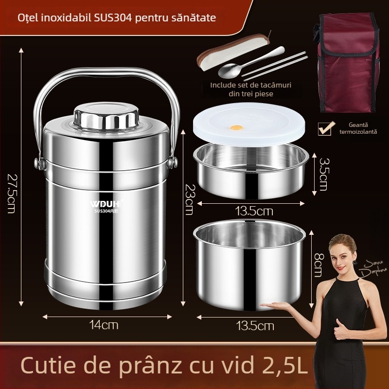 Cutie pentru prânz izolată din oțel inoxidabil 304, cu mai multe compartimente, capacitate mare, potrivită pentru elevi și angajați