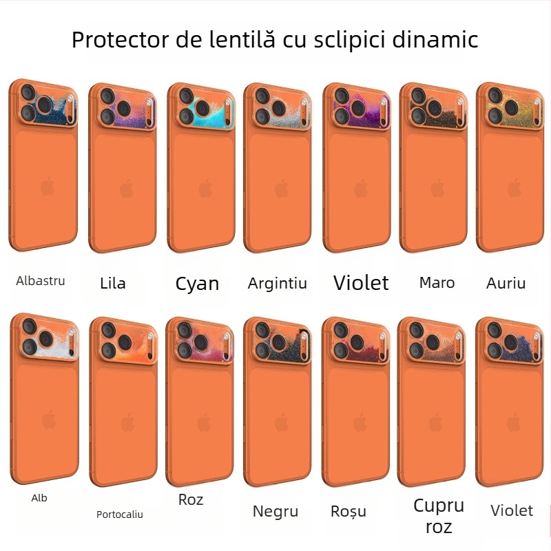 Film de protecție pentru obiectivul iPhone 17 Pro Max, cu luciu dinamic și bază din nisip lichid, protecție integrată a obiectivului