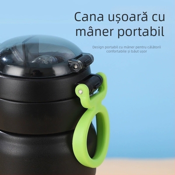 Cană termos cu mâner, cu două opțiuni de băut, cu pai, portabilă pentru elevi, personalizabilă