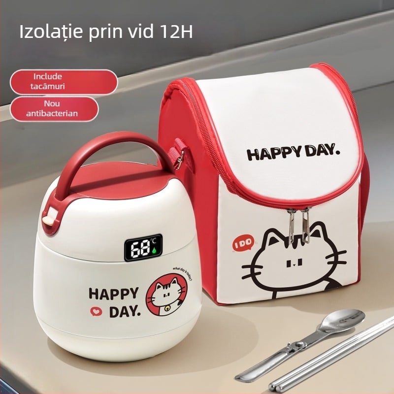 Cutie de prânz izolată, cu mâner, pentru lucrători de birou și elevi