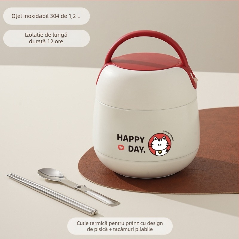 Cutie de prânz izolată, cu mâner, pentru lucrători de birou și elevi