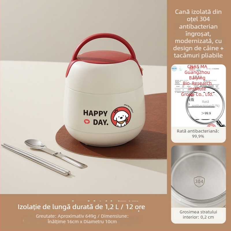 Cutie de prânz izolată, cu mâner, pentru lucrători de birou și elevi