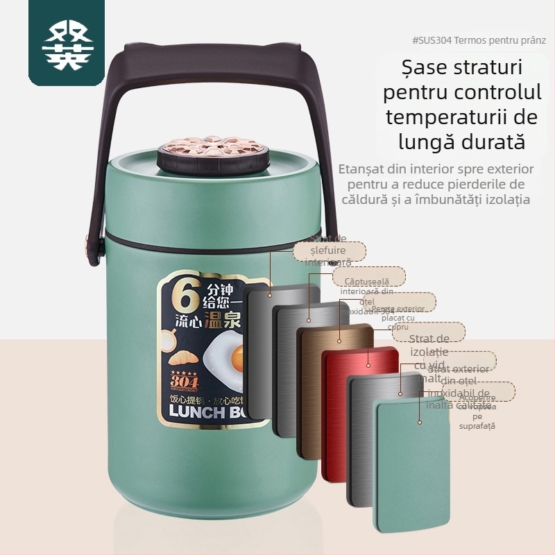 Cutie pentru prânz din oțel inoxidabil 304, izolație în vid, portabilă, capacitate mare, etanșă