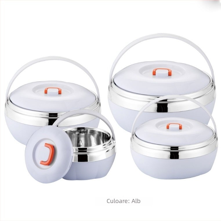 Set din oțel inoxidabil cu dublă izolație, mâner, 4 bucăți, set pentru prânz