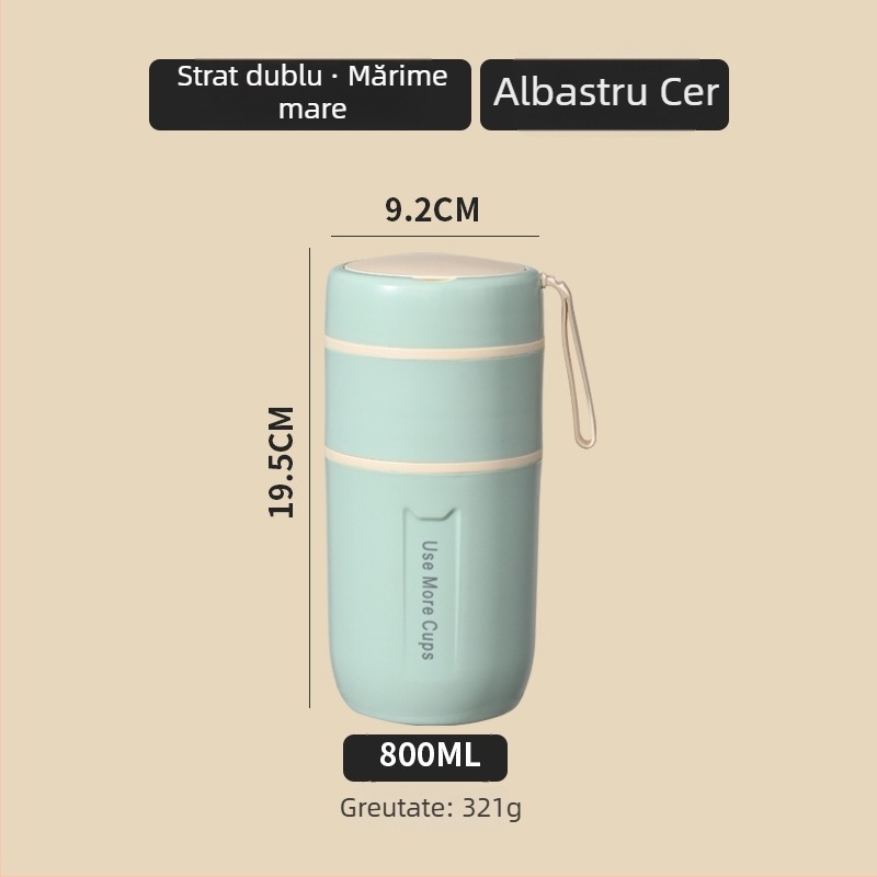 Cana de mic dejun din oțel inoxidabil 304, pereți dubli, pentru birou, cană portabilă pentru supă și terci, sigilată, cu lingură, cutie pentru prânz