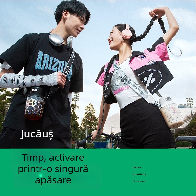 Sticlă de plastic pentru apă, capacitate mare, cu pai, portabilă cu curea și capac