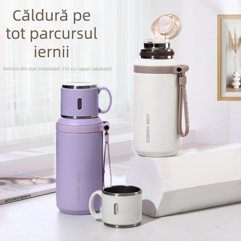 Cană termos de ceai-apă, din oțel inoxidabil 316, corp gros, capacitate mare, portabilă pentru casă, birou și călătorii