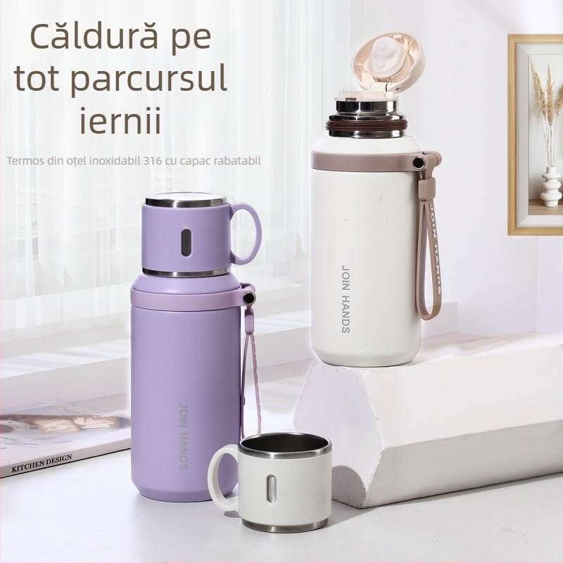 Cană termos de ceai-apă, din oțel inoxidabil 316, corp gros, capacitate mare, portabilă pentru casă, birou și călătorii