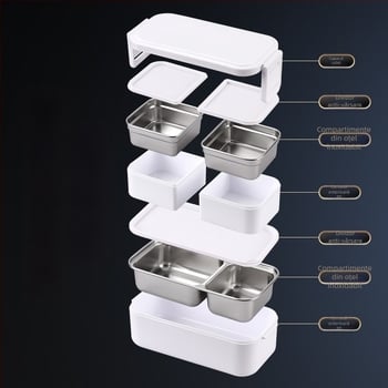 Cutie pentru prânz din oțel inox, izotermă, compatibilă cu microundele, cu furculiță și lingură, de calitate alimentară