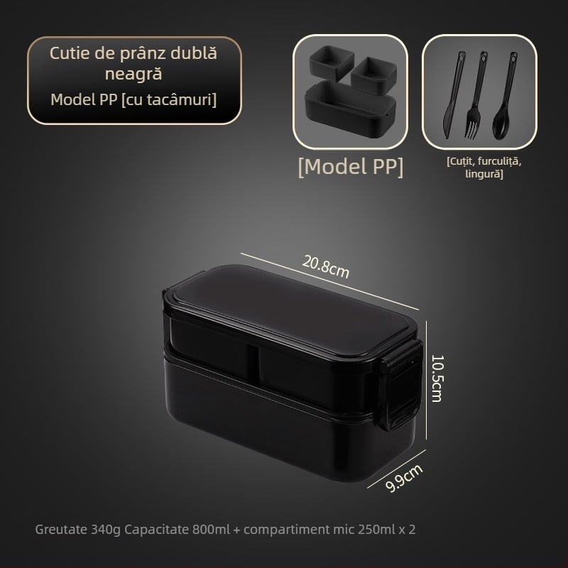 Cutie pentru prânz din oțel inox, izotermă, compatibilă cu microundele, cu furculiță și lingură, de calitate alimentară