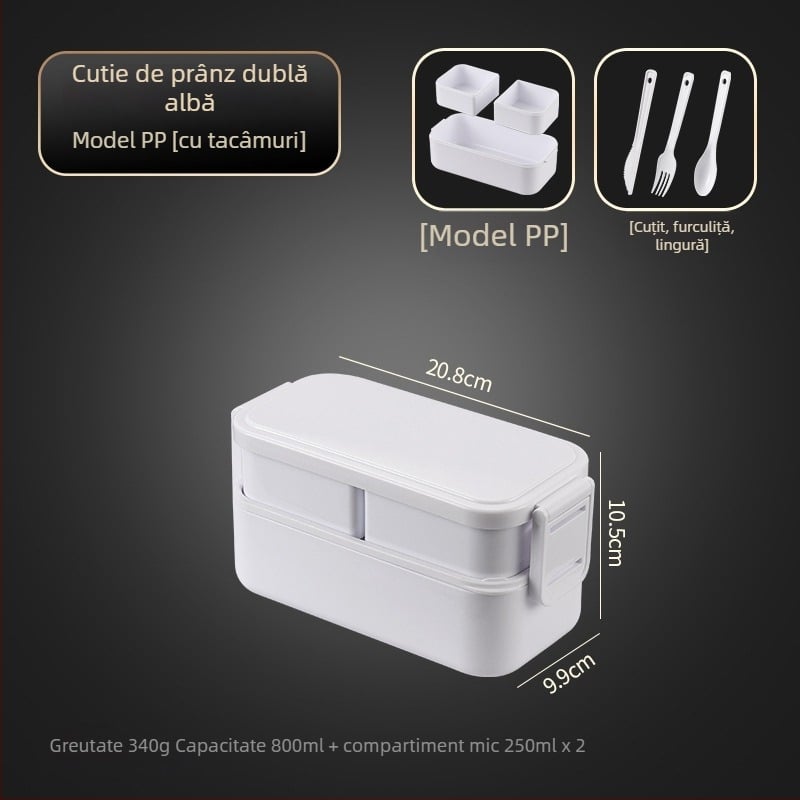 Cutie pentru prânz din oțel inox, izotermă, compatibilă cu microundele, cu furculiță și lingură, de calitate alimentară