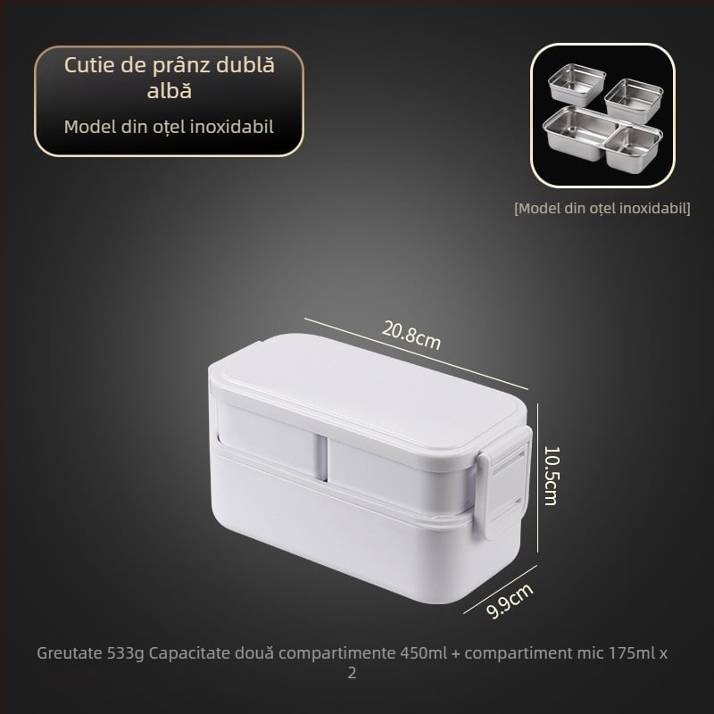 Cutie pentru prânz din oțel inox, izotermă, compatibilă cu microundele, cu furculiță și lingură, de calitate alimentară