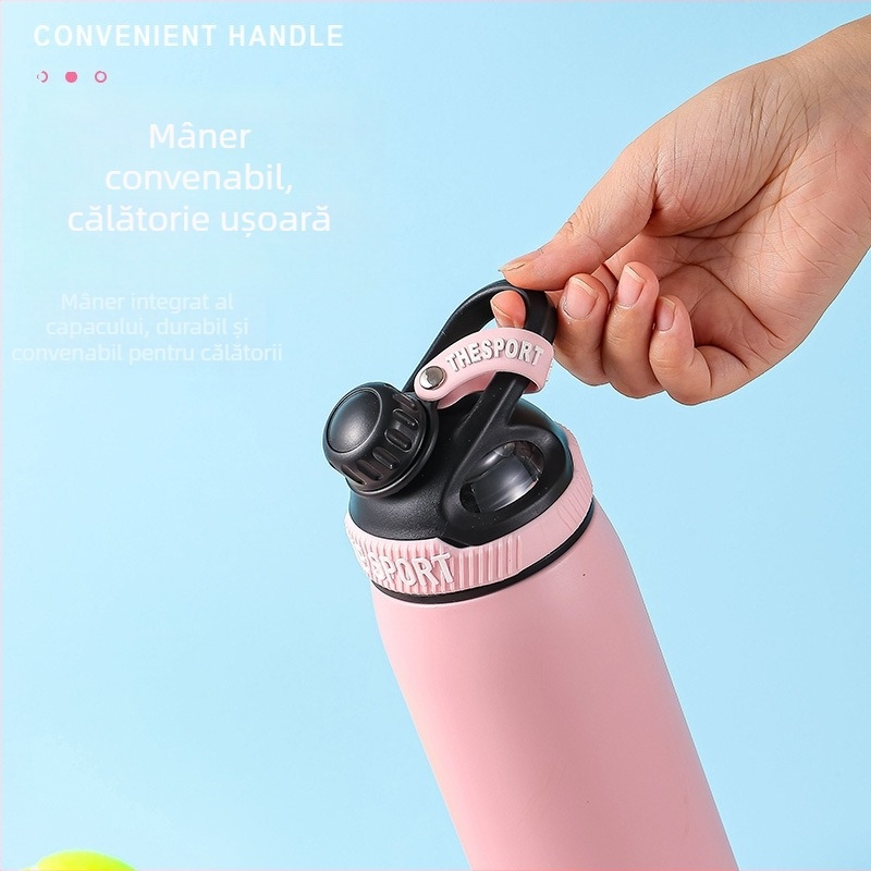 Termos pentru ciclism în aer liber, din oțel inoxidabil 316, cu mâner, capacitate de 800 ml