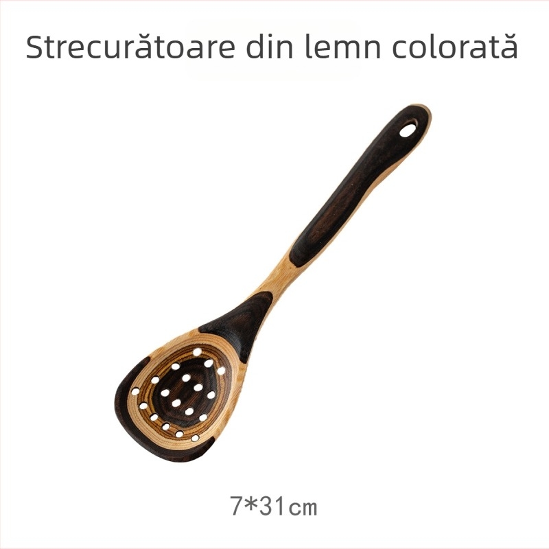 Set de ustensile de bucătărie din lemn, stil marocan retro, cu nuanțe gradient — spatulă, lingură pentru orez și strecurătoare pentru paste