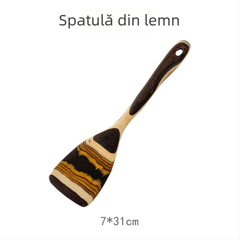Set de ustensile de bucătărie din lemn, stil marocan retro, cu nuanțe gradient — spatulă, lingură pentru orez și strecurătoare pentru paste