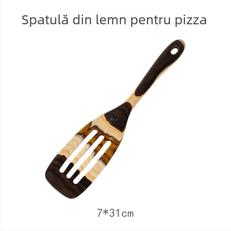Set de ustensile de bucătărie din lemn, stil marocan retro, cu nuanțe gradient — spatulă, lingură pentru orez și strecurătoare pentru paste