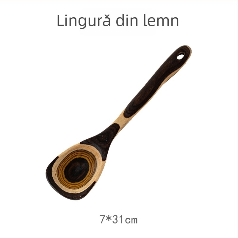 Set de ustensile de bucătărie din lemn, stil marocan retro, cu nuanțe gradient — spatulă, lingură pentru orez și strecurătoare pentru paste