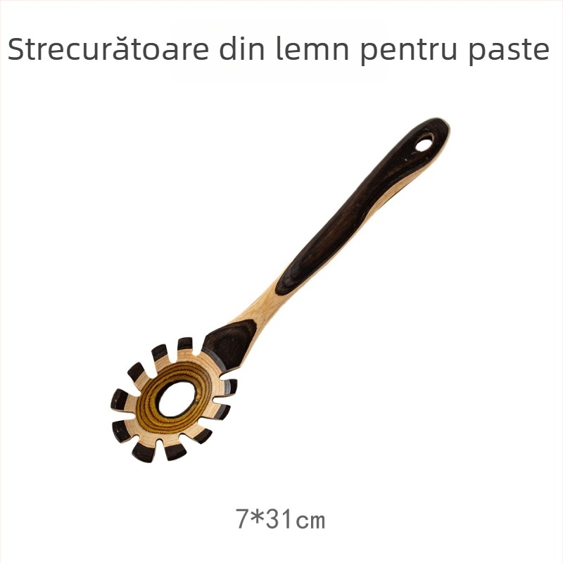 Set de ustensile de bucătărie din lemn, stil marocan retro, cu nuanțe gradient — spatulă, lingură pentru orez și strecurătoare pentru paste
