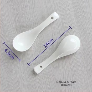 Lingură ceramică albă pentru restaurante, cu mâner extins, lingură de supă cu fund plat.